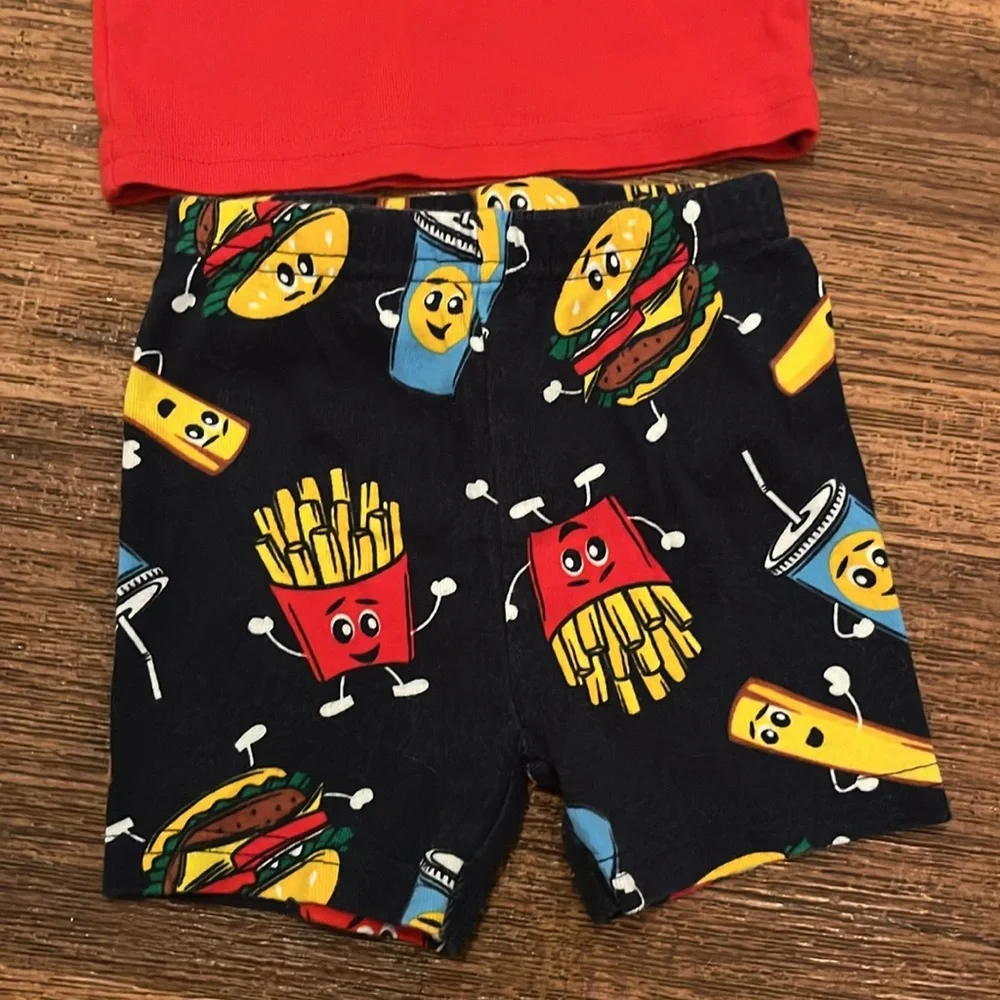 SMALL FRY Red & Navy  0 to 3 months The Children Pace 2pc Shorts Outfit